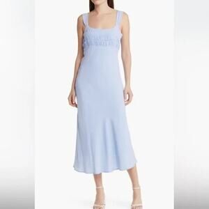 Sophie Rue Anthropologie Dress Hydrangea Blue Medium Shirred Cami Bias Cut Lined